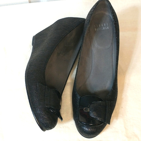 Stuart Weitzman Shoes - Final price drop. Stuart Weitzman EUC SZ 7 black leather (suede lined) wedges.